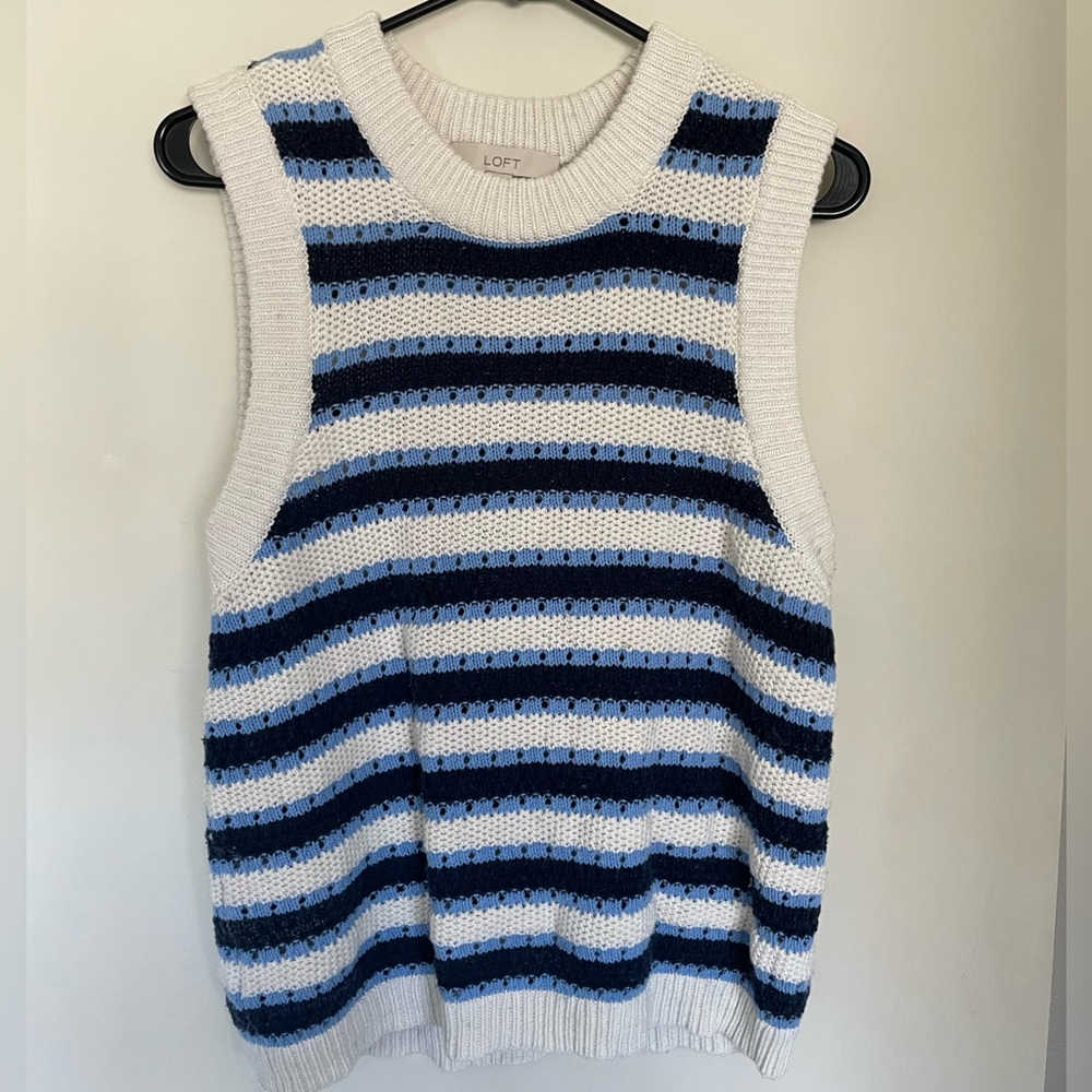 LOFT Blue and White Striped Sweater Vest